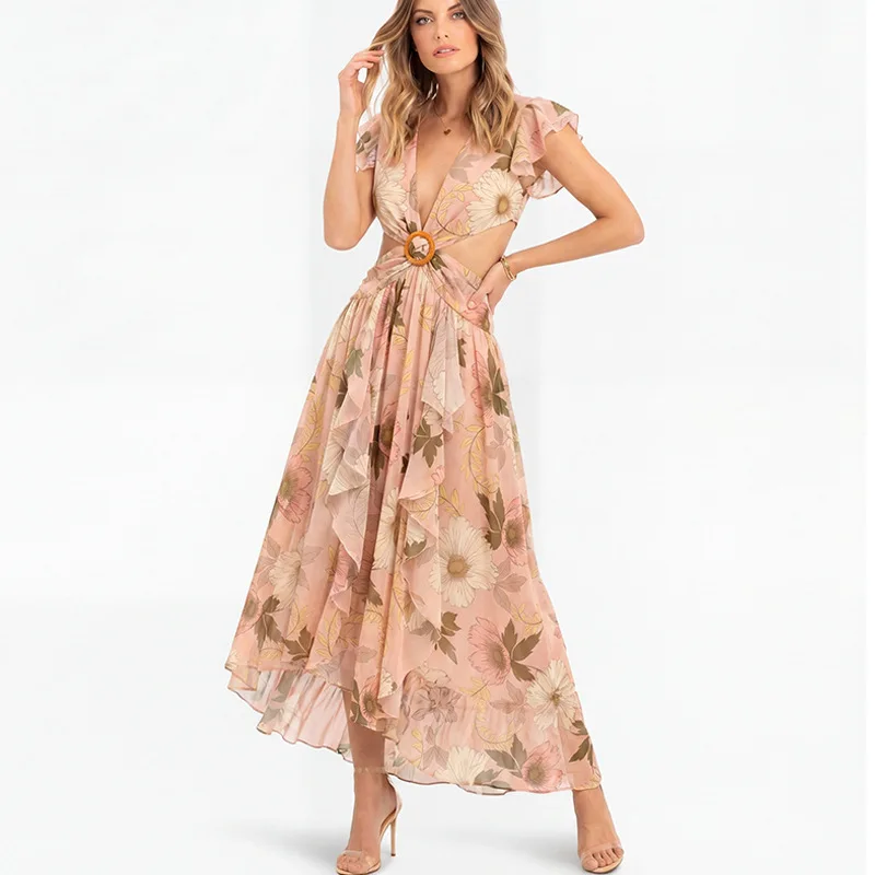 

Vacation-style Chiffon Dress 2026 Summer Russian Sexy Beach Dress Long Dress For Women