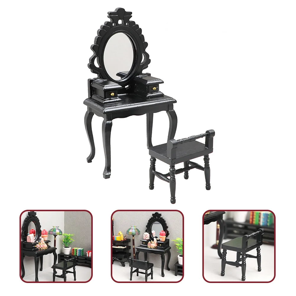 2 Pcs Vintage Dresser Stool House Furniture Miniature Makeup Table Vanity Dressing Model