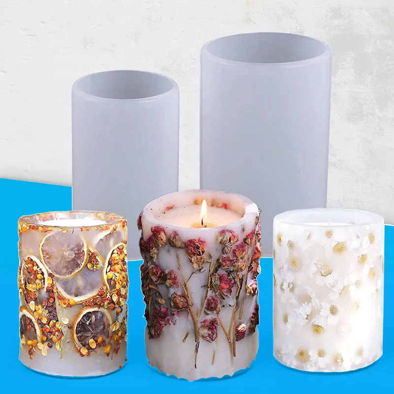 1Pc DIY Clay Crafts Cylinder Candle Molds Candle Making Moulds Pillar Casting Silicone Molds Resin Casting Soap Flower Specimen
