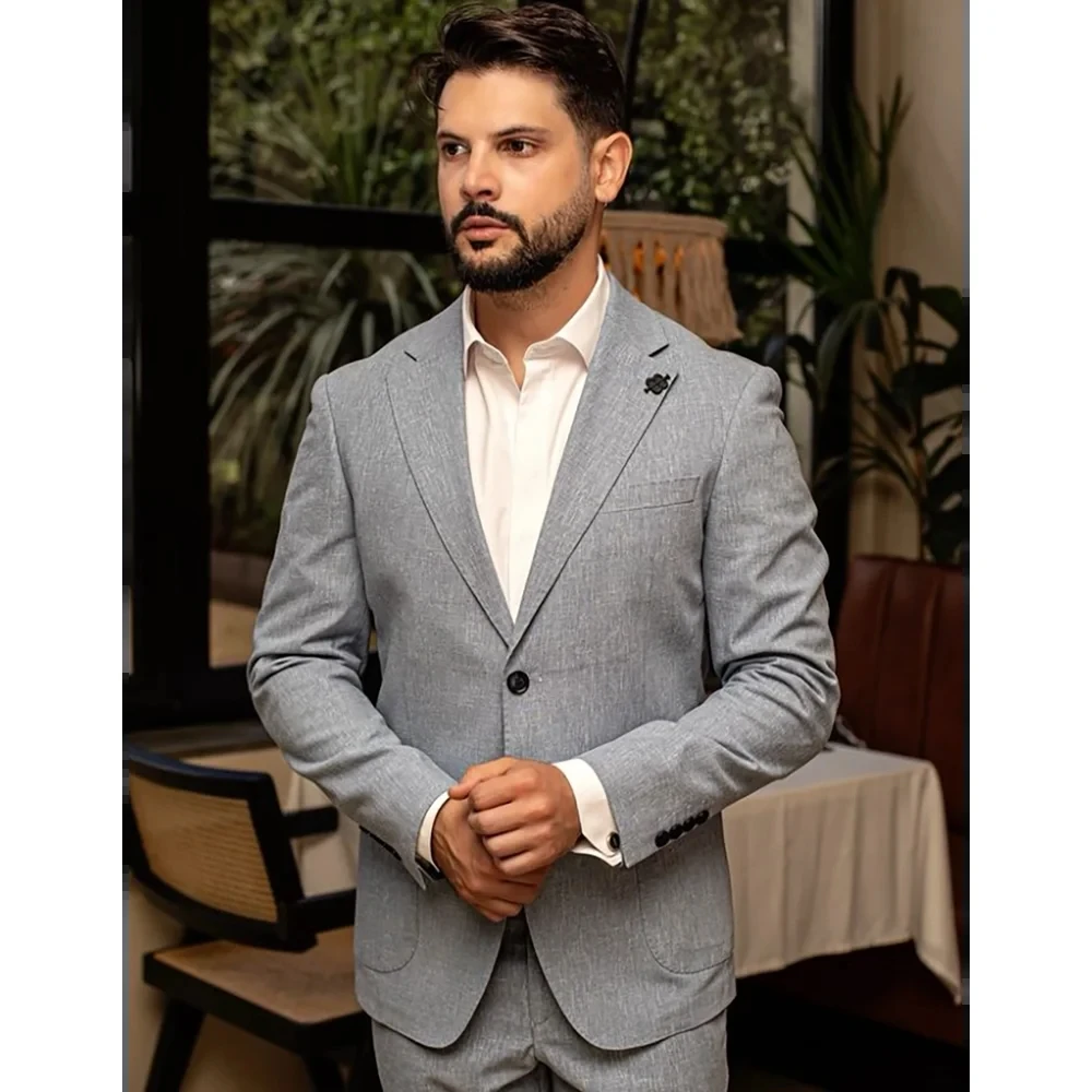 

Grey Men's Suits 2 Pieces Single Breasted Notch Lapel Daily Casual Male Clothing Set Groom Wedding Prom Custom Blazer+Pants