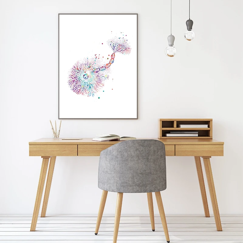 Neuron Watercolor Neuroscience Neurology Wall Art Poster Print Brain Anatomy Medicine Canvas Painting Synapse Clinic Room Decor