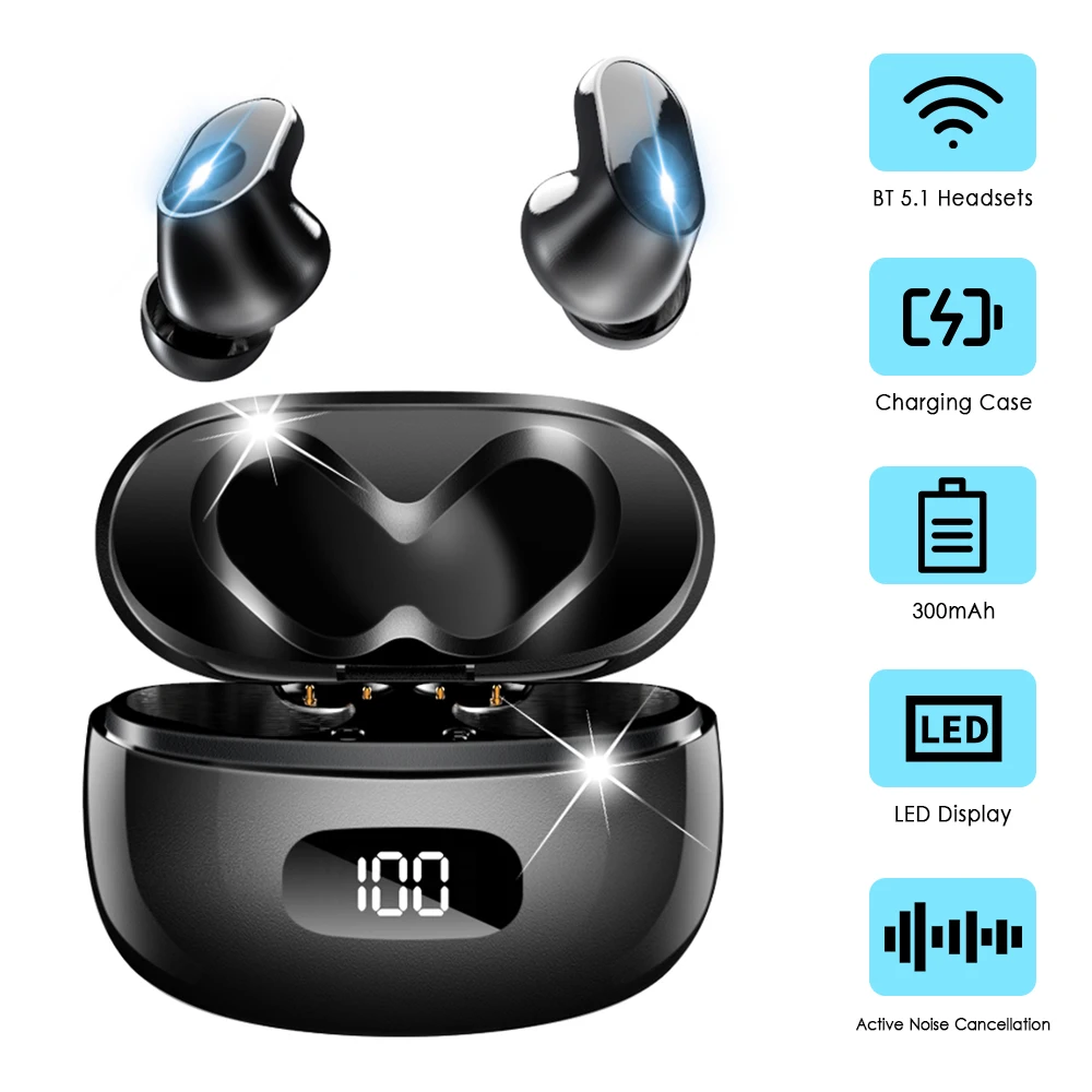 Bluetooth 5.1 ANC Earphones Active Noise Cancellation Wireless Earbuds Heavy Bass Stereo Earbuds for iPhone 13 Xiaomi Samsung