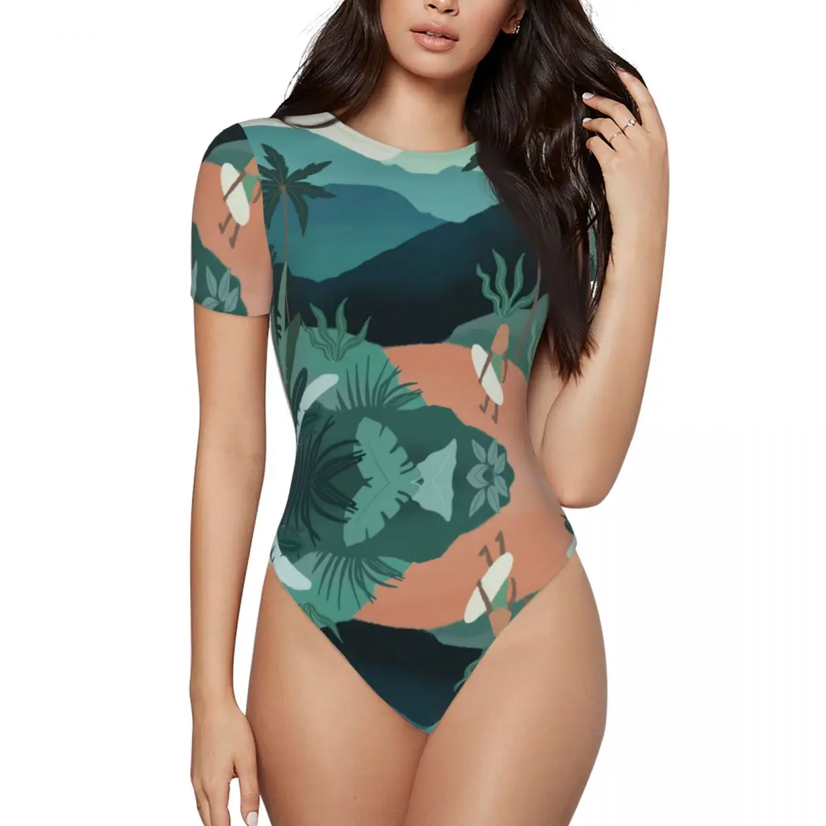 

One Piece Swimsuits for Women, Crew Neck Bathing Suit, Girl's Short-Sleeved Gifts for Birthday Holiday585666982