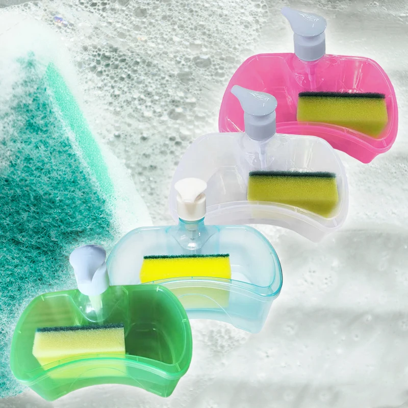 1Set Liquid Soap Dispenser For Kitchen Dish Soap Dispenser With Sponge Liquid Pump Soap Container Kitchenware Cleaning Tool