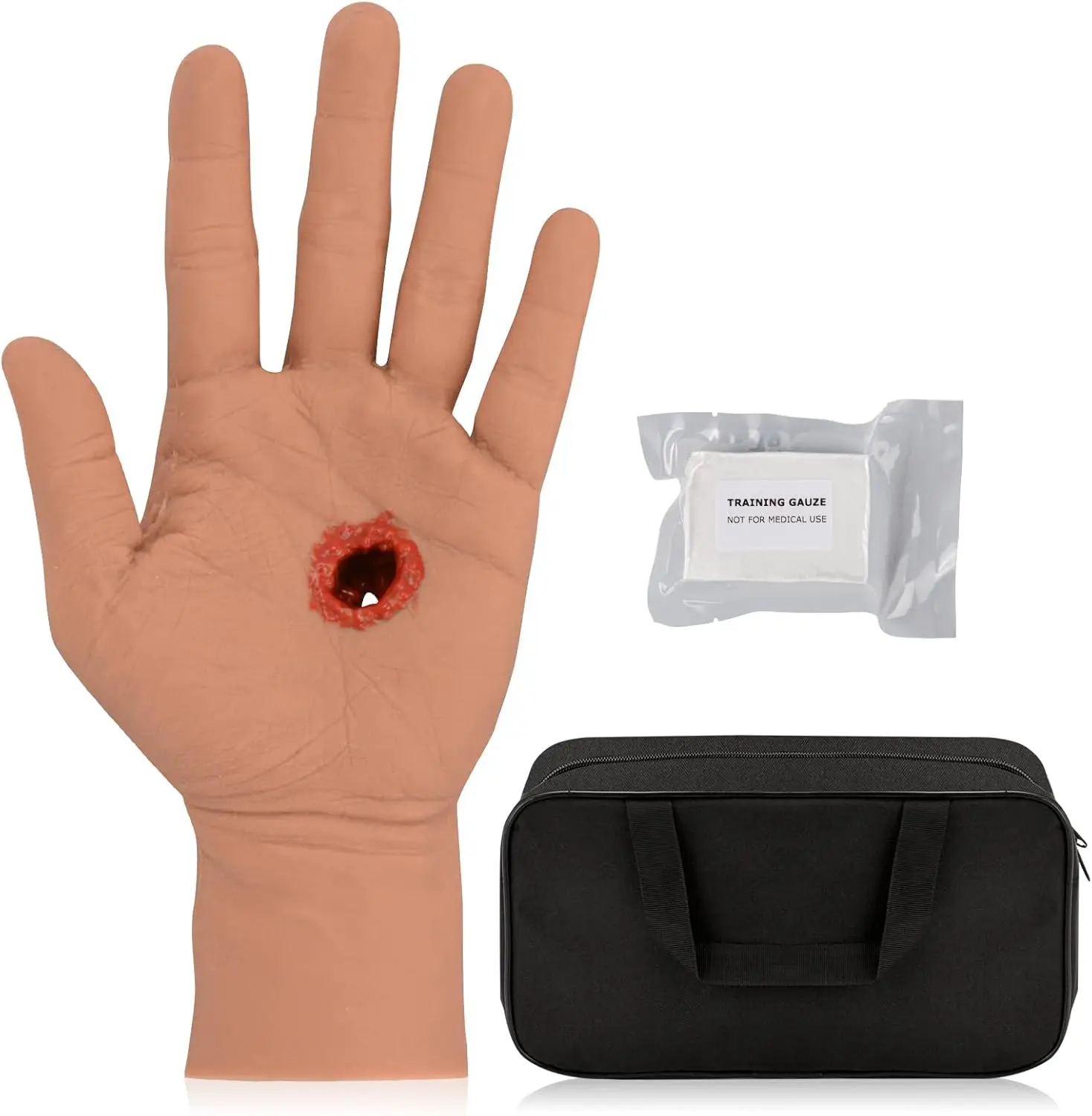 Realistic Palm Gunshot Wound Model GSW Penetrating Wound Care Packing Hand Trainer for Medical Student Education Demonstration