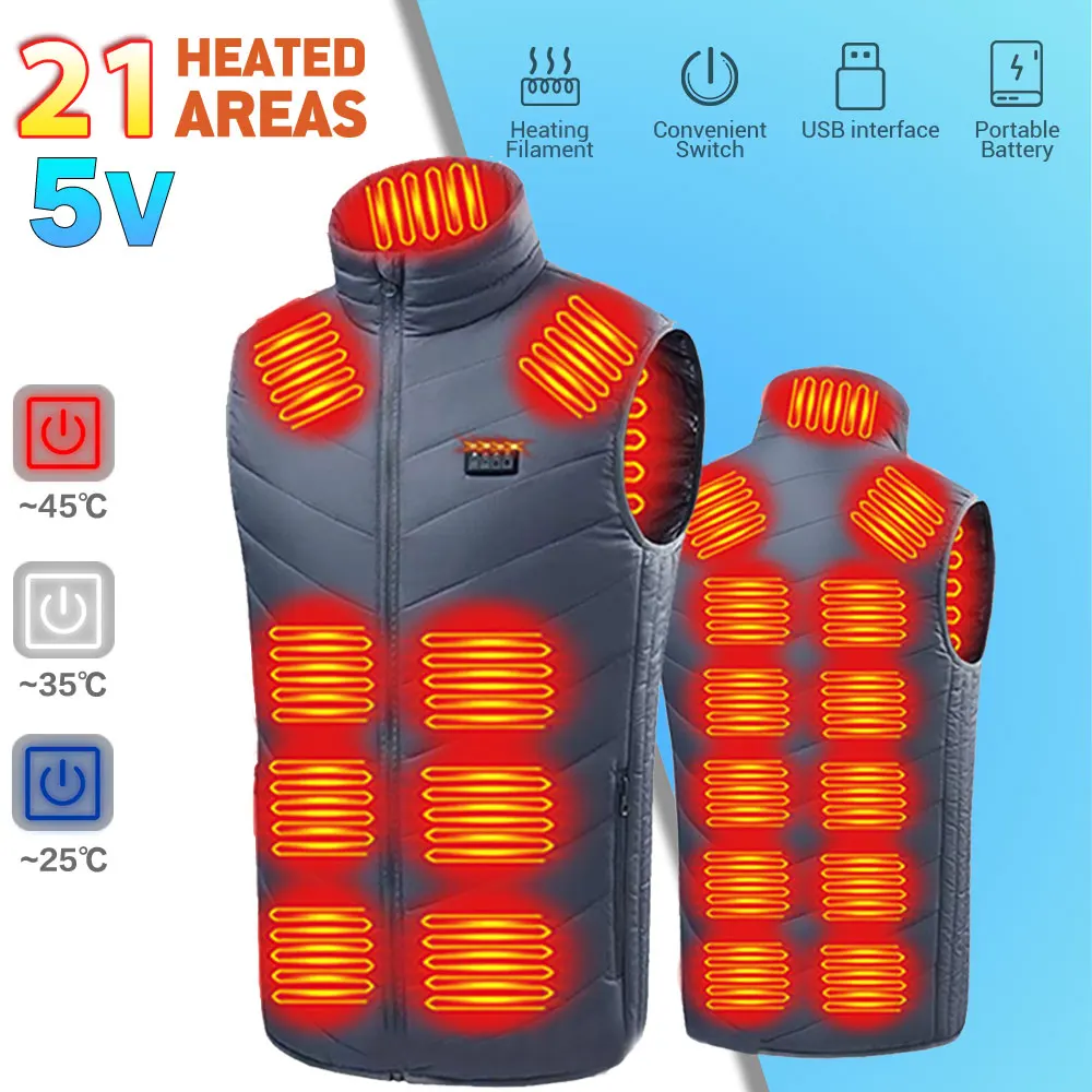 

21 Zones Heated Vest Electric Heated Jackets Heated Vest Men Women Thermal Warm Jacket Winter Heating Clothing Outdoor Hiking