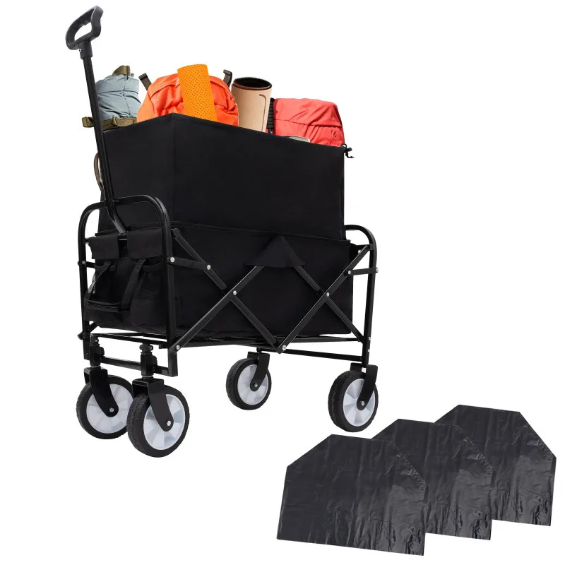 

Collapsible Foldable Wagon Cart Beach Wagon Utility Cart Utility Wagon Grocery Cart 3pcs Plastic Liner Bag Cover Black