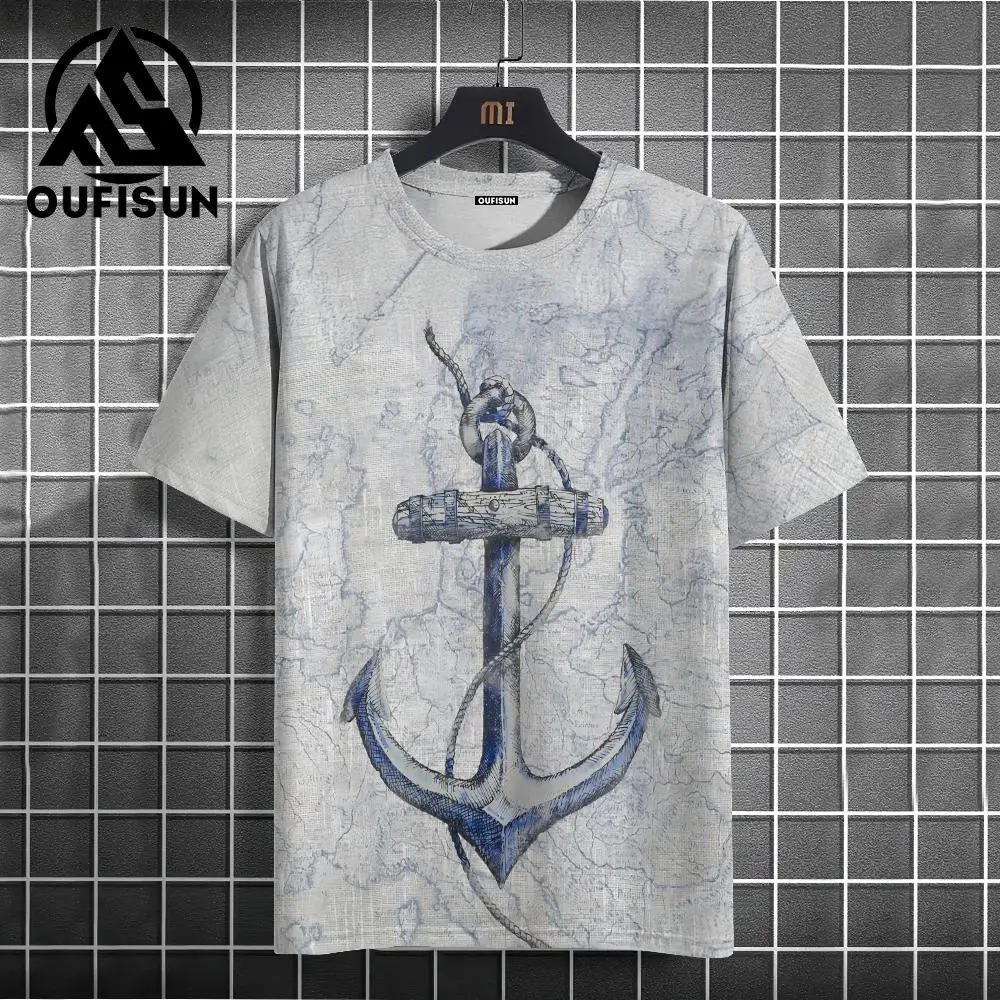 Men\'s T Shirt Ship Anchor Print Summer Casual Short Sleeve 3d T Shirts Streetwear O Neck Pullover Oversized Male Clothing