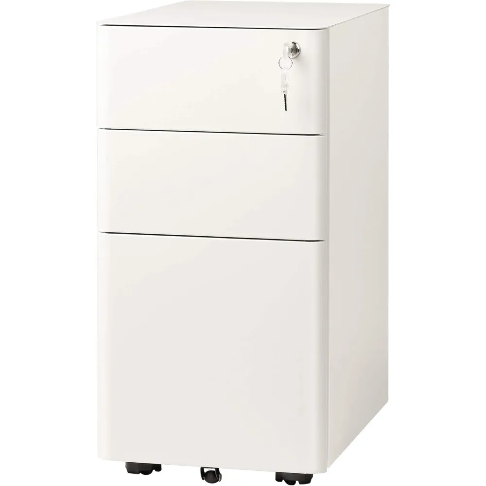 

DEVAISE 3-Drawer Slim Vertical File Cabinet, Fully Assembled Except Casters, Legal/Letter Size, White