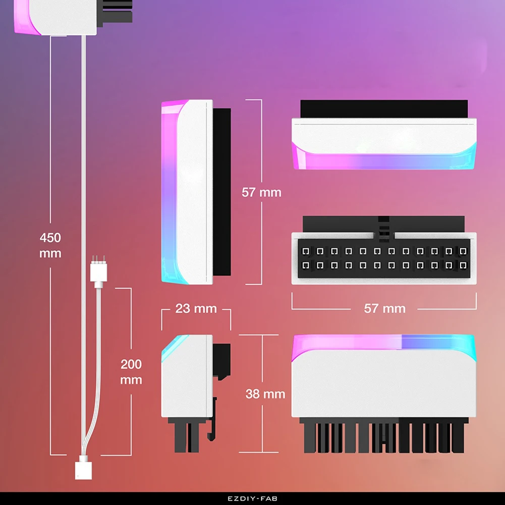 ATX 24Pin To 90 Degree Motherboard Power Connectors Computer Parts Power Supply Connector Adapter 5V 3-pin ARGB DIY Mounting