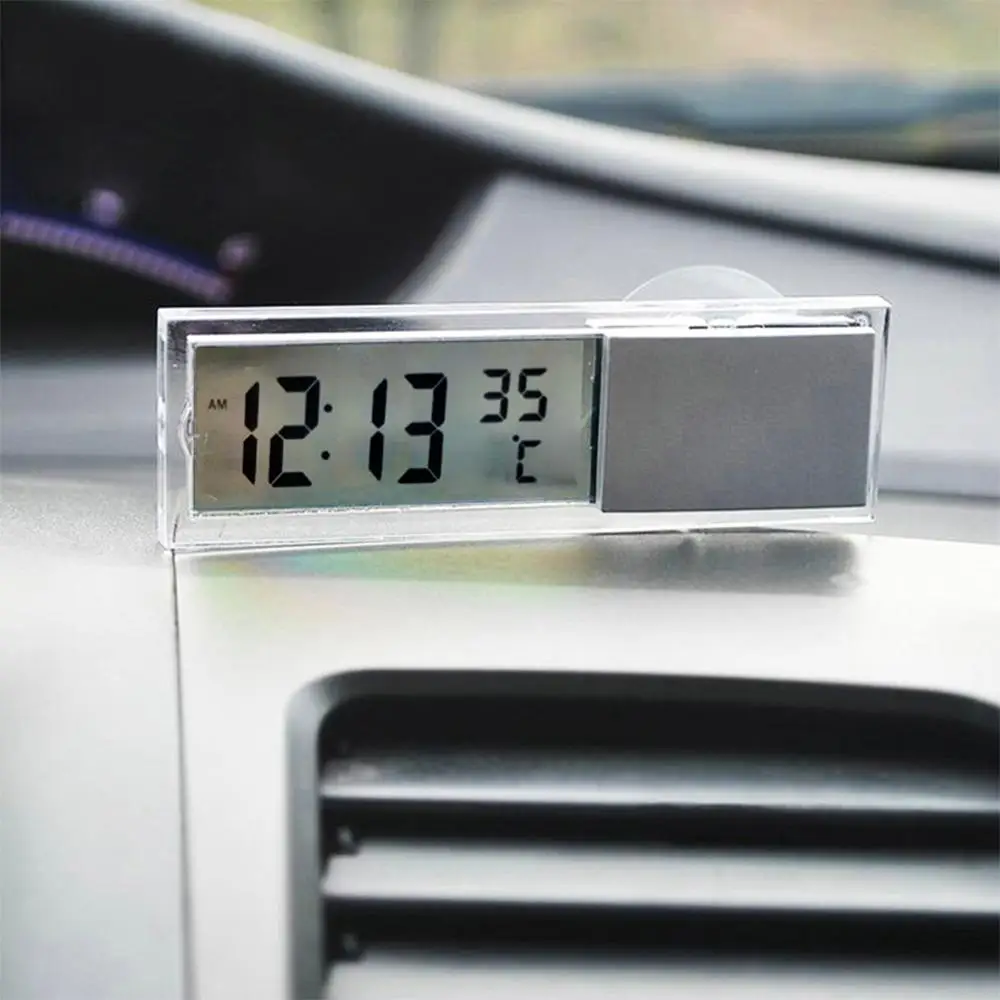 New Hot Sale 2 In 1 Automobile Car Clock Thermometer Sucker Type Clock Thermometer Transparent LCD Digital Watch 10 Button Cell