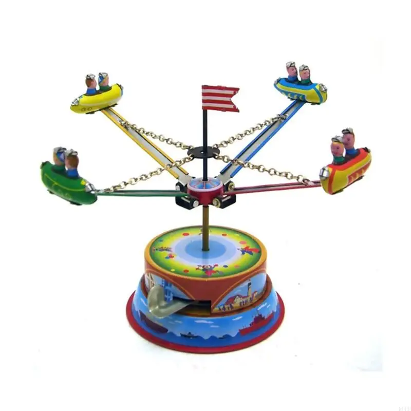 R6FD Retro Tinplate Spring Toy Rotating Spaceship Figurine Toy for Creative Gifts