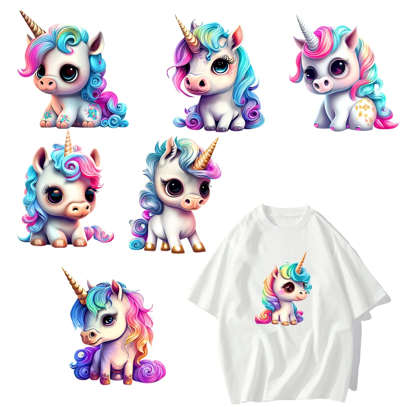 Cartoon Unicorn Cute Rainbow Unicorn Heat-sensitive Patches Application Stripes on Kids Clothes ironing Printing wholesale