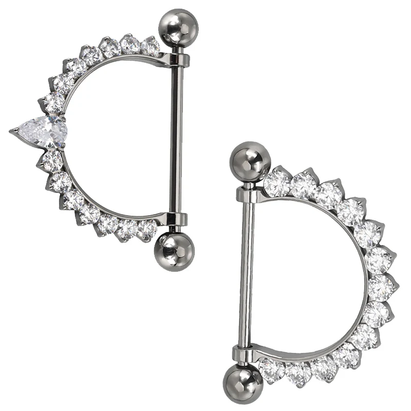 

G23 Titanium PIERC CZ Paved Hanging Type Nipple Ring Barbell Nipple Hoop Piercing Bar Barbells Nipple Nails14G Piercing Jewelry