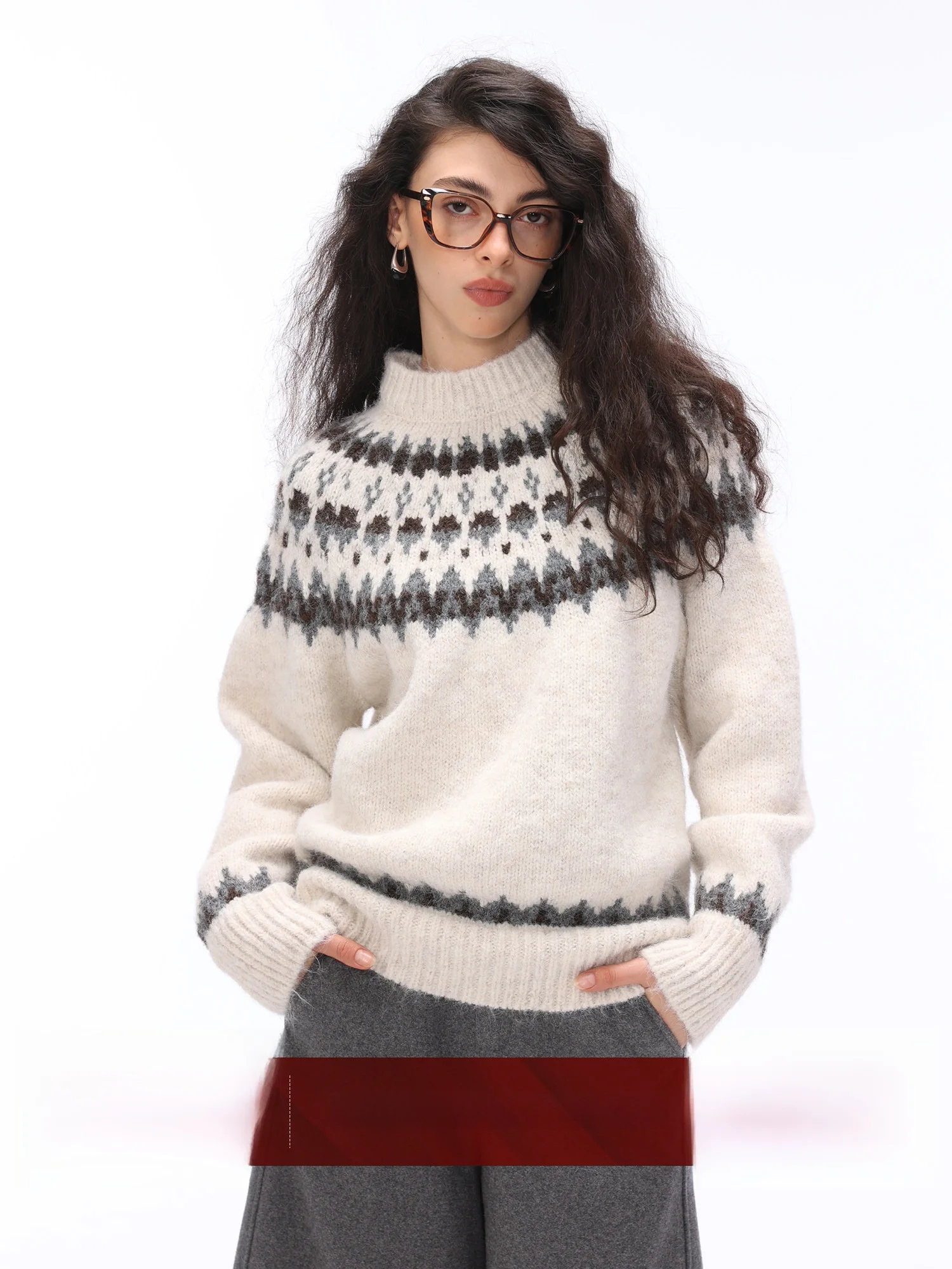 

Soft Fluffy Wool Knitted Sweater with Embroidery round Ne Pullover Sweater Comfortable Winter Women's Faion Casual Sle