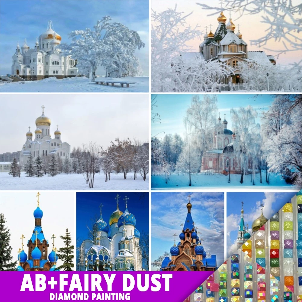 AB Fairy Dust 5D Castle Scenery DIY Diamond Painting Rhinestone Art Picture Full Embroidery Cross Stitch Kit Mosaic Home Decor