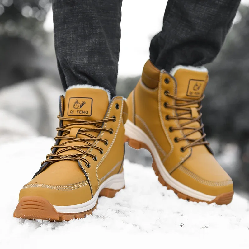 Yellow Ankle Boots Cowboy Footwear Snow Warm Fur Sneakers Padded Trekking Black Waterproof Leather Men Hiking Shoe Winter Summer