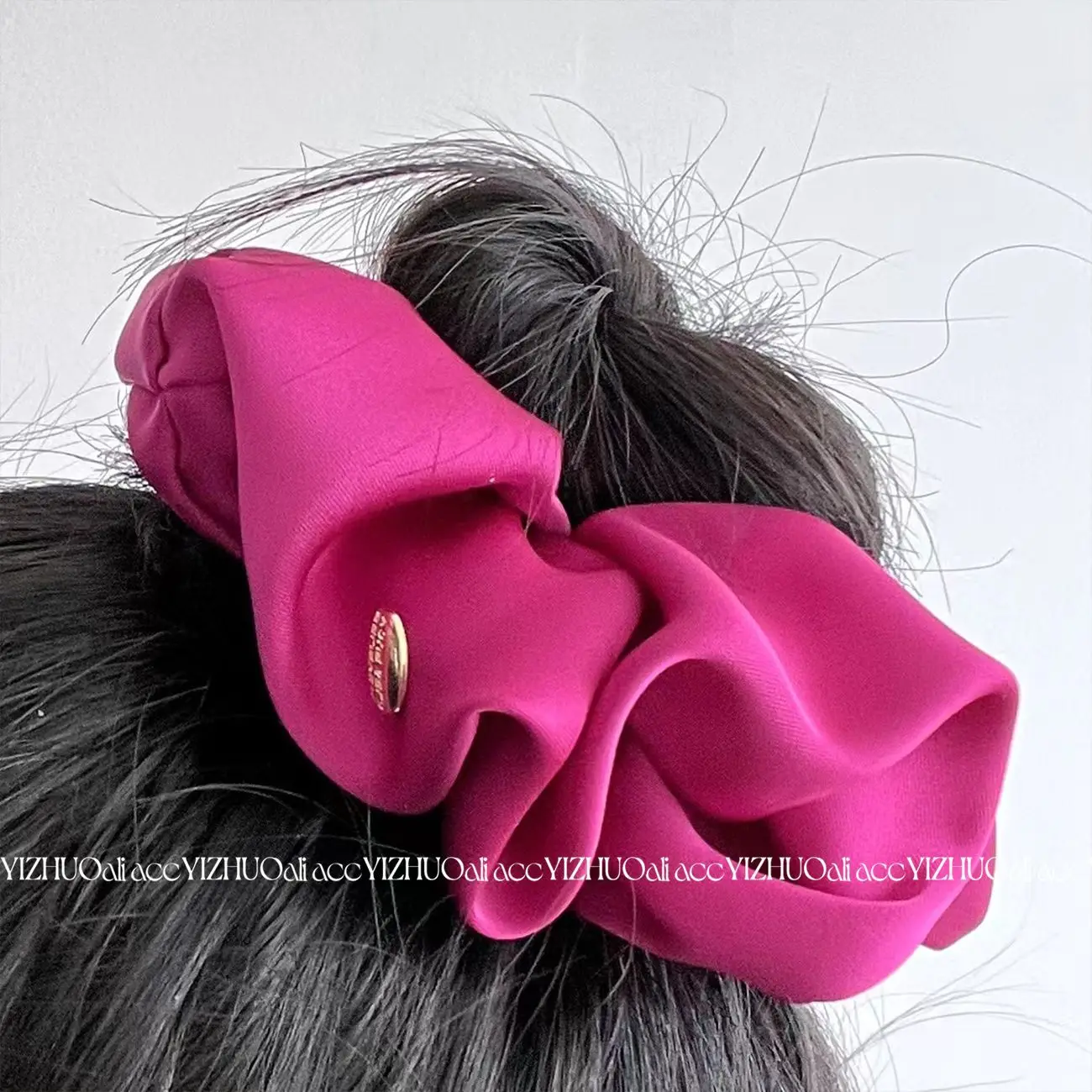 1pcs  Rose Pink Scrunchies for Hair Girls Acetate Cotton  Hair Accessories Korean Fashion Style Elastic  Headwear With Black