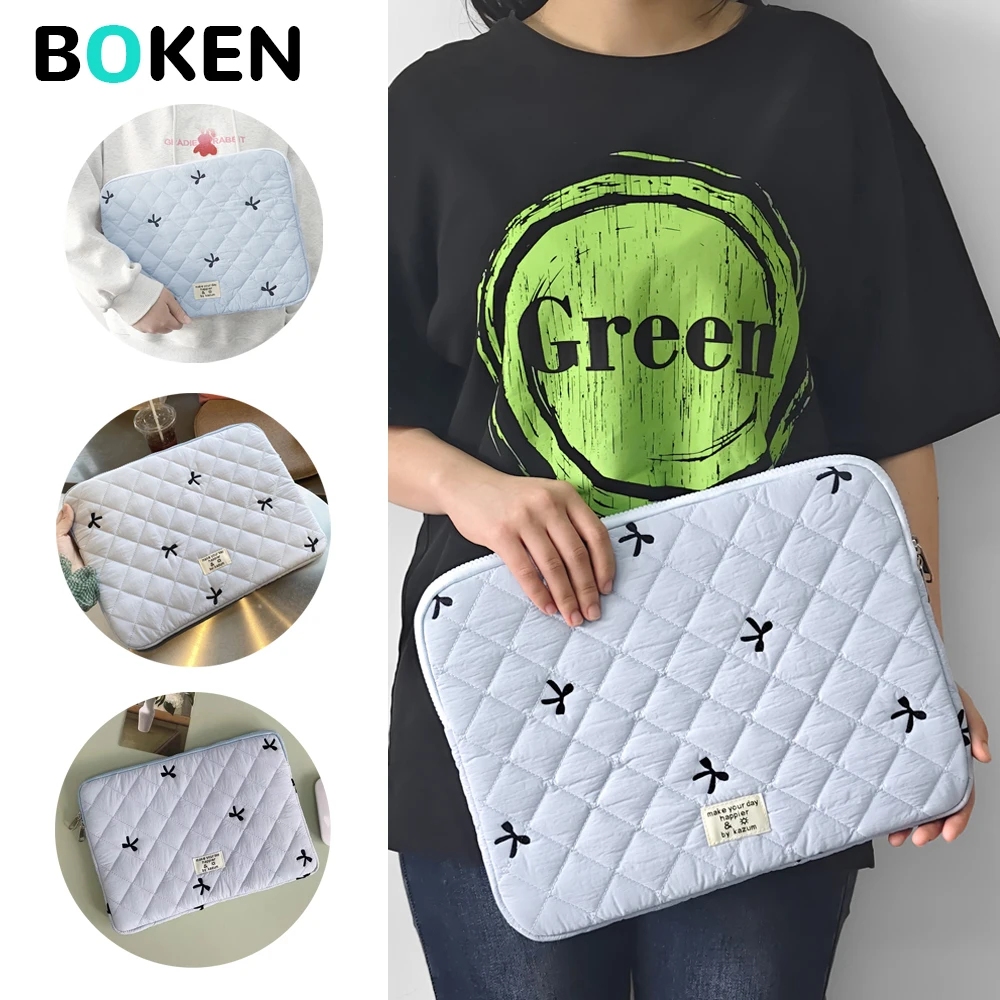

Puffy Laptop Sleeve Bag,13 14 Inch Cute Bow Embroidery Printed Laptop Carrying Case for MacBook Xiaomi Dell HP Notebook Soft Bag