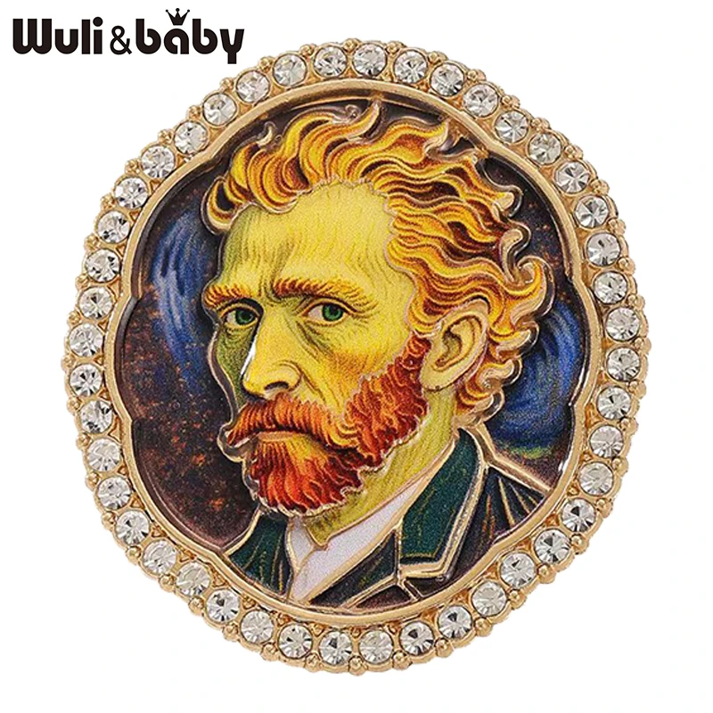 Wuli&baby Self-Portrait Painting Brooches Pins For Women Unisex Famous Van Gogh Picture Brooch Badge Fashion Jewelry Gifts