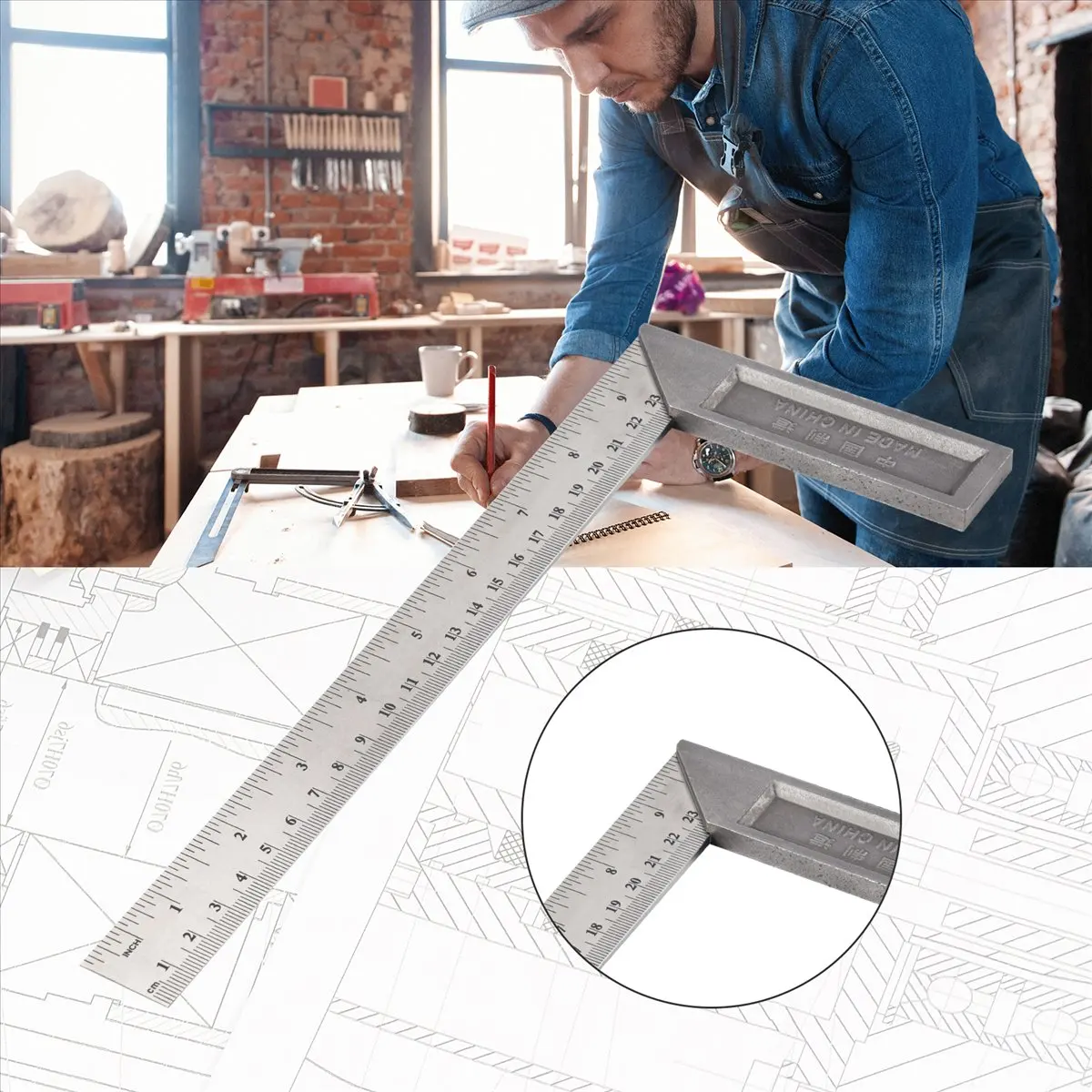 90 Degree 25cm Length Stainless Steel L-Square Angle Ruler-SPMI
