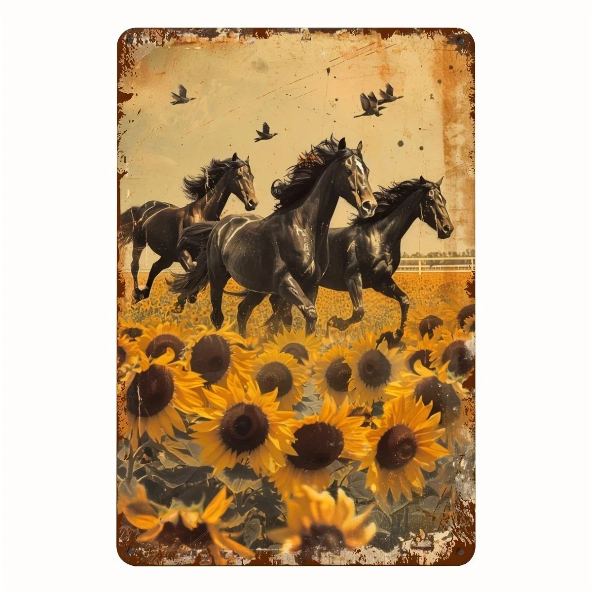 Panneau Sundaallique Vintage und verfügt über Tournesol, Kunstwandgemälde und Fer, rustikal für Las Maison, Bar, Café, Garage, Durant