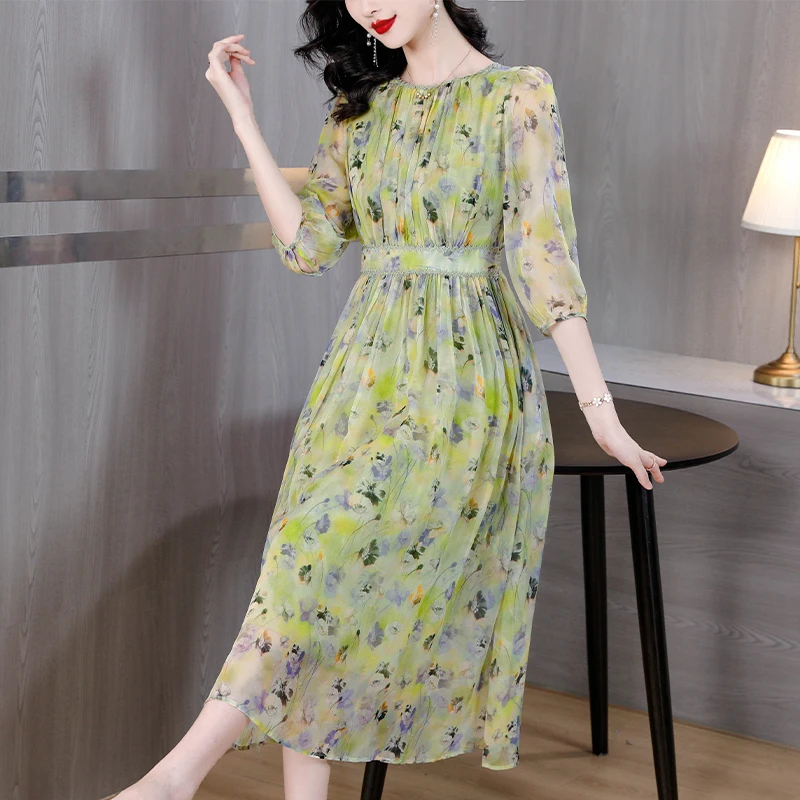 

Women Boho Green Floral Casual Party Vestidos Summer Korean Fashion Elegant Chic Dress New Korean Luxury Dance Party Dress