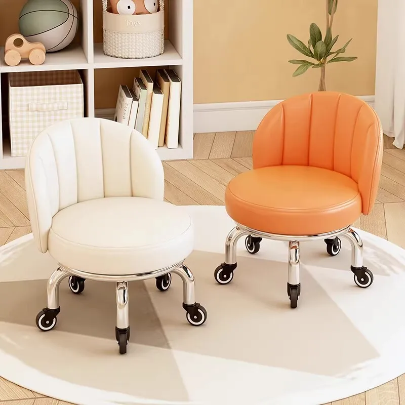 Premium Sturdy Round Rolling Low Stool with Backrest Caster Wheels Tile Grouting Pedicure Toddler Steps Home Household Furniture