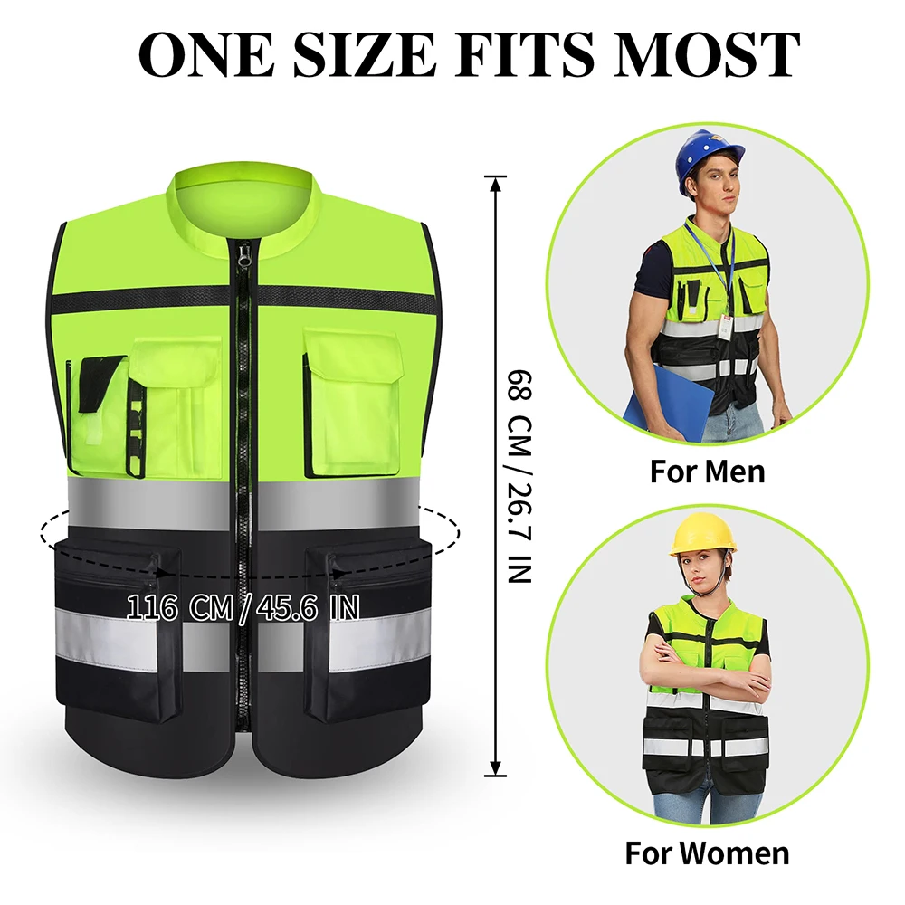 High Visibility Reflective Safety Vest Construction Work Clothes Two Tone Green and Black Safety Vests Hi Vis Workwear
