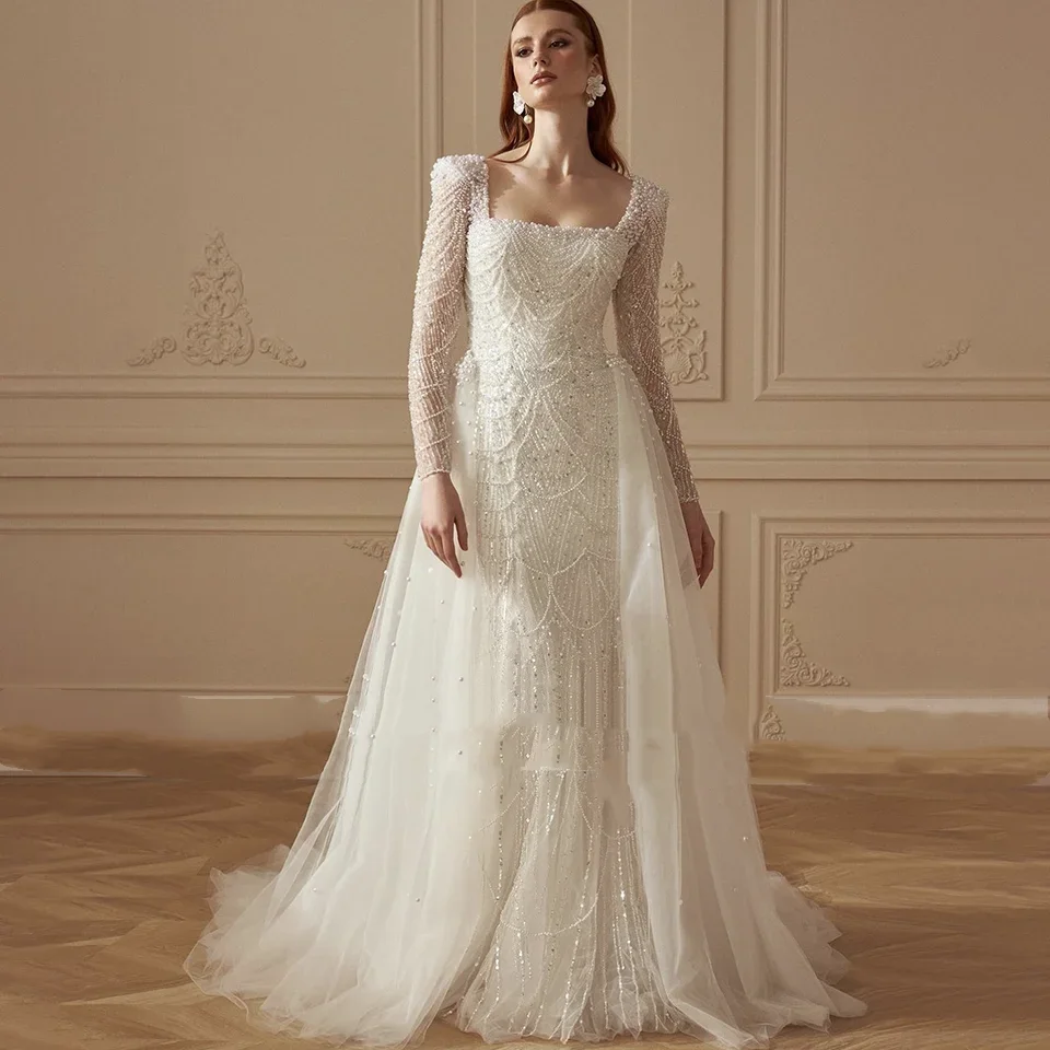 

Flavinke Customized Bridal Dresses Wedding Dresses 2025 Luxurious Vestidos De Novia Beading White Mermaid/Trumpet Robe De Mariée