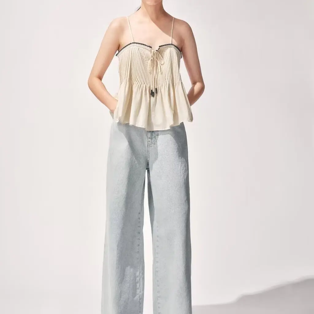 

ZBZR, новинка весны, женский топ в полоску с модным дизайном, полиэфирное волокно, универсальный топ прямого кроя, лето 2025 г.