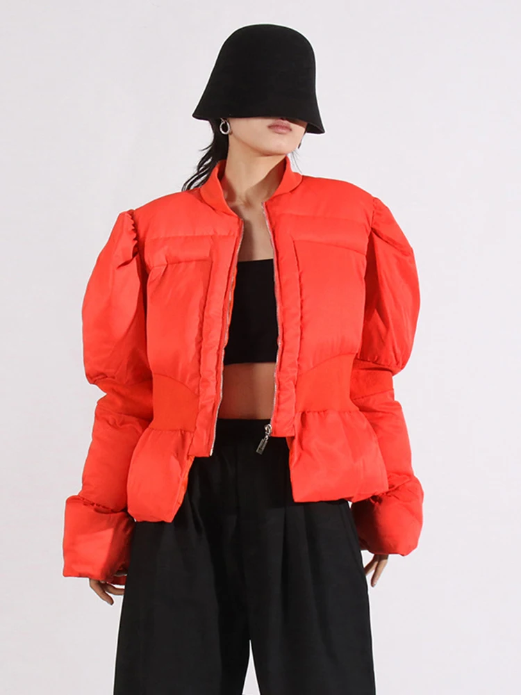Chaqueta de plumón de algodón ajustada con cuello redondo para mujer, prendas de vestir informales cálidas, chaquetas de plumón de pato blanco con doble cremallera para invierno
