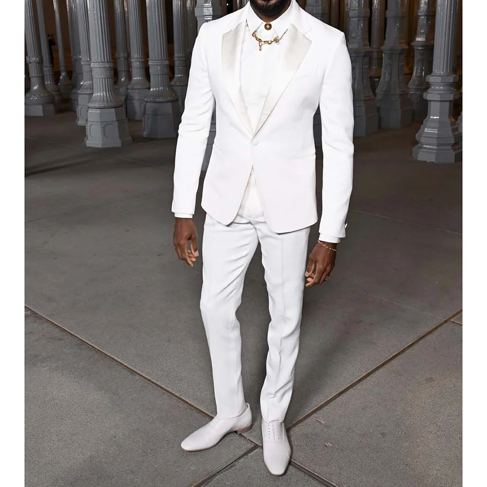 

Elegant White Men Suit Wedding Groom Groomsman Tuxedo Slim Fit High-end Banquet Custom 2 Pieces Jacket Pants