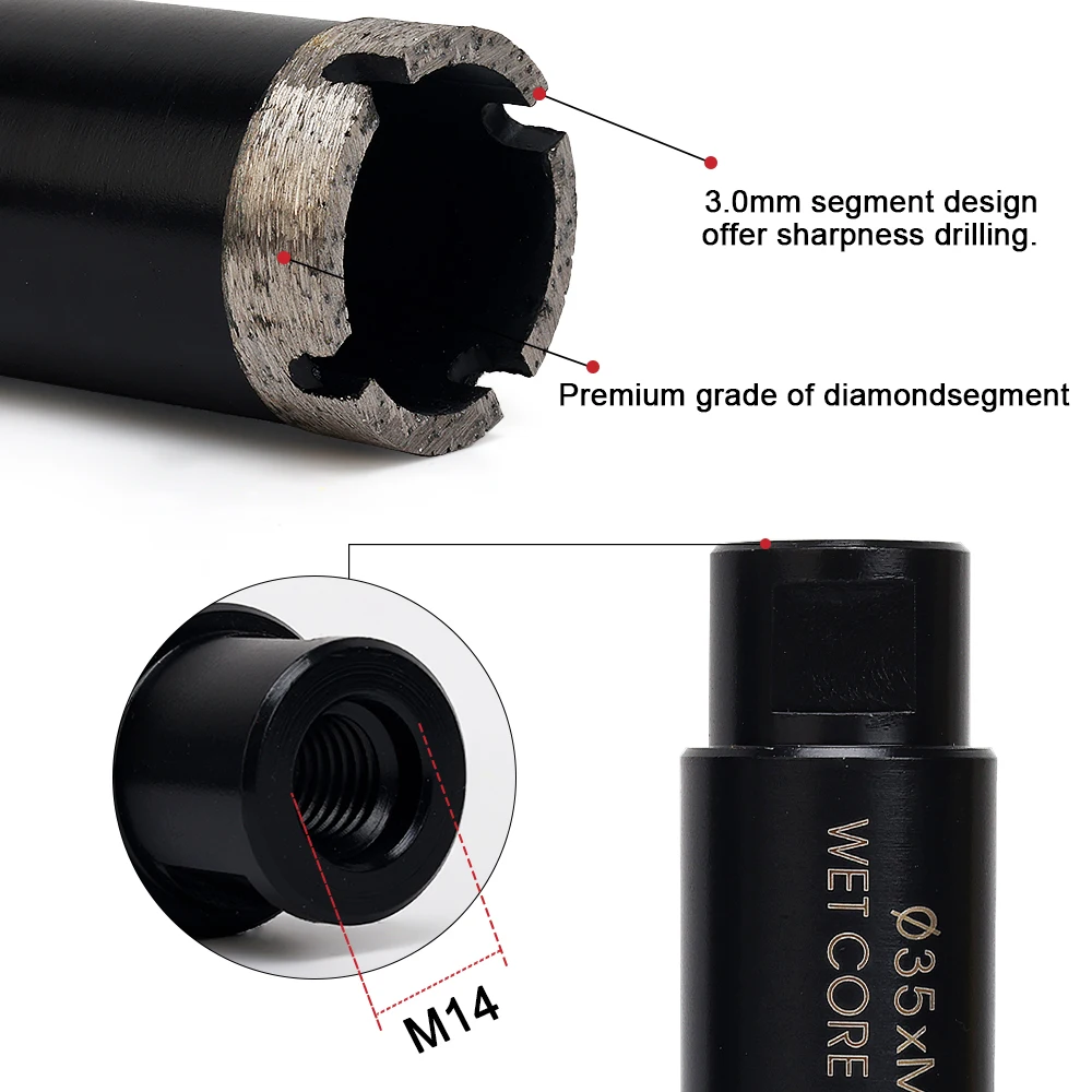 Imagem -03 - Diamante Wet Core Bit para Perfuração de Pedras e Telhas M14 D25 Mm35 mm