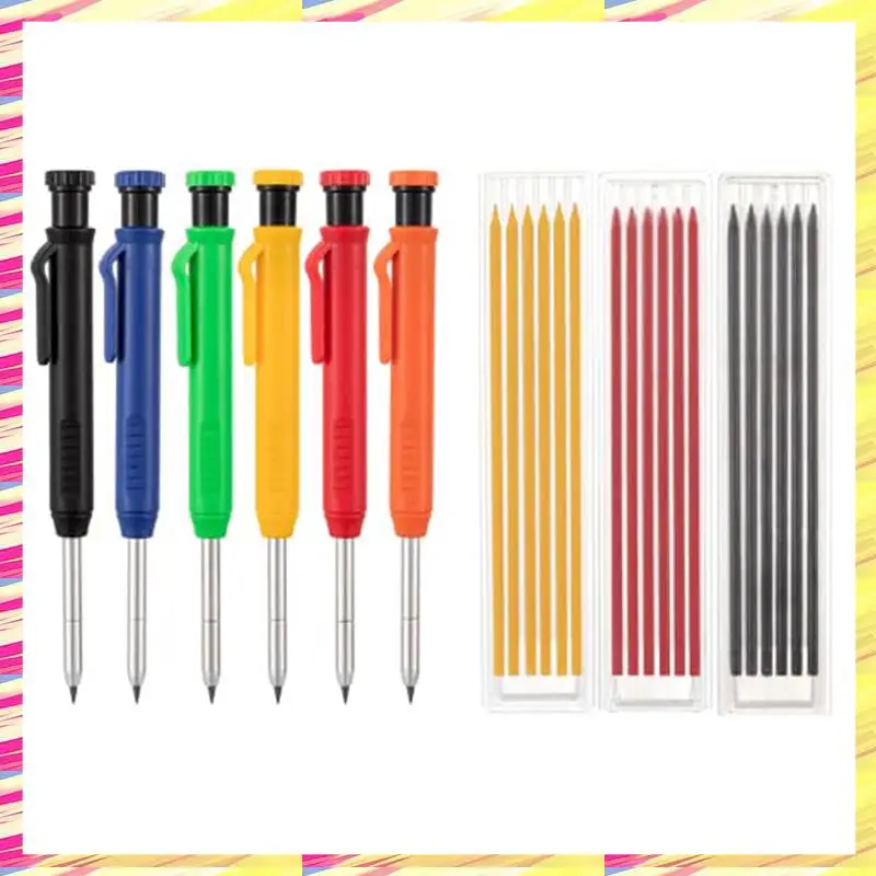 ABJJ Mechanical Carpenter Pencils Set With 18 Pcs 2.8Mm Refills, Deep Hole Woodworking Maker With Built-In Sharpener
