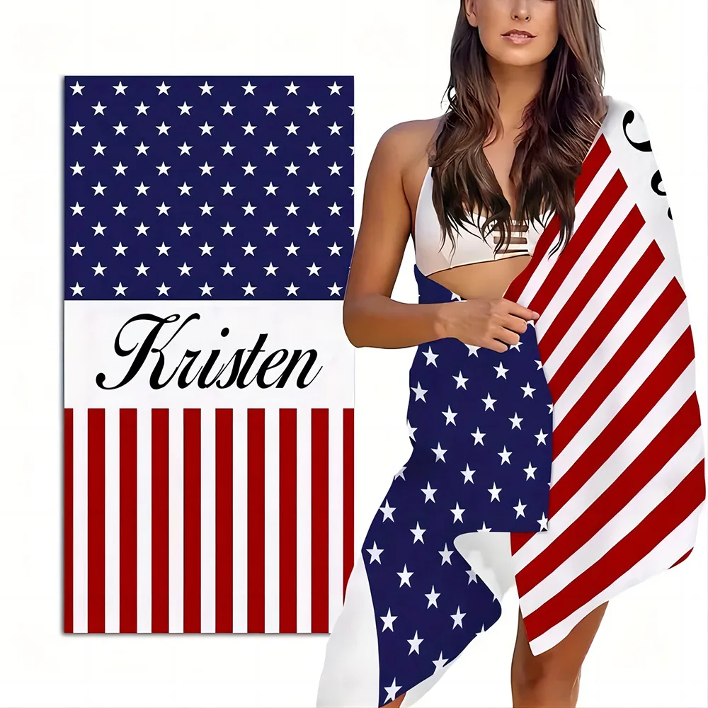 US flag Star Stripe Towel font Personalized Beach Towel with Name Bath Towel Pool Name towel 2024 New Microfiber Beach Towel