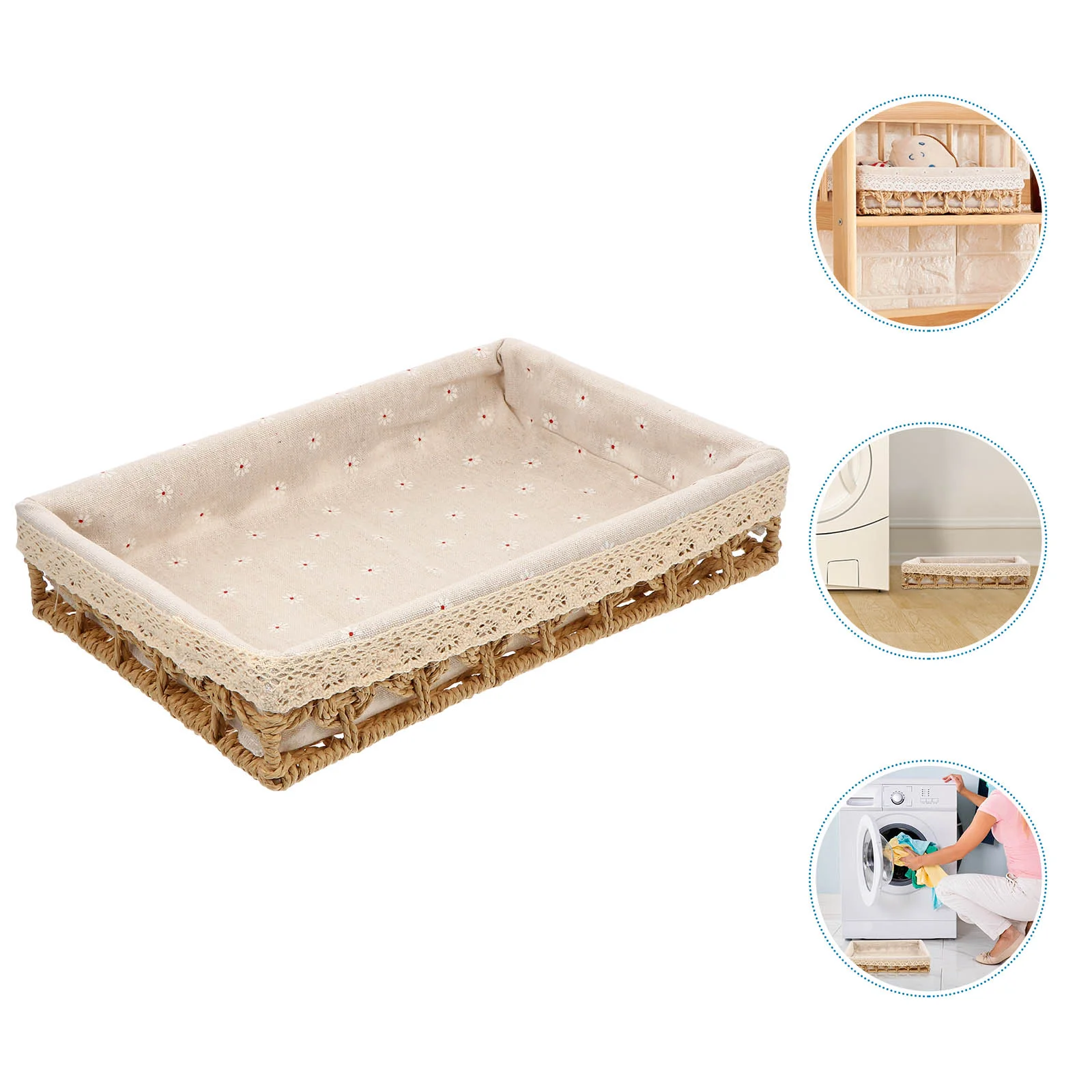 

Storage Basket Household Organizer Practical Home Simulated Rattan Woven Multifunctional Desktop Hamper