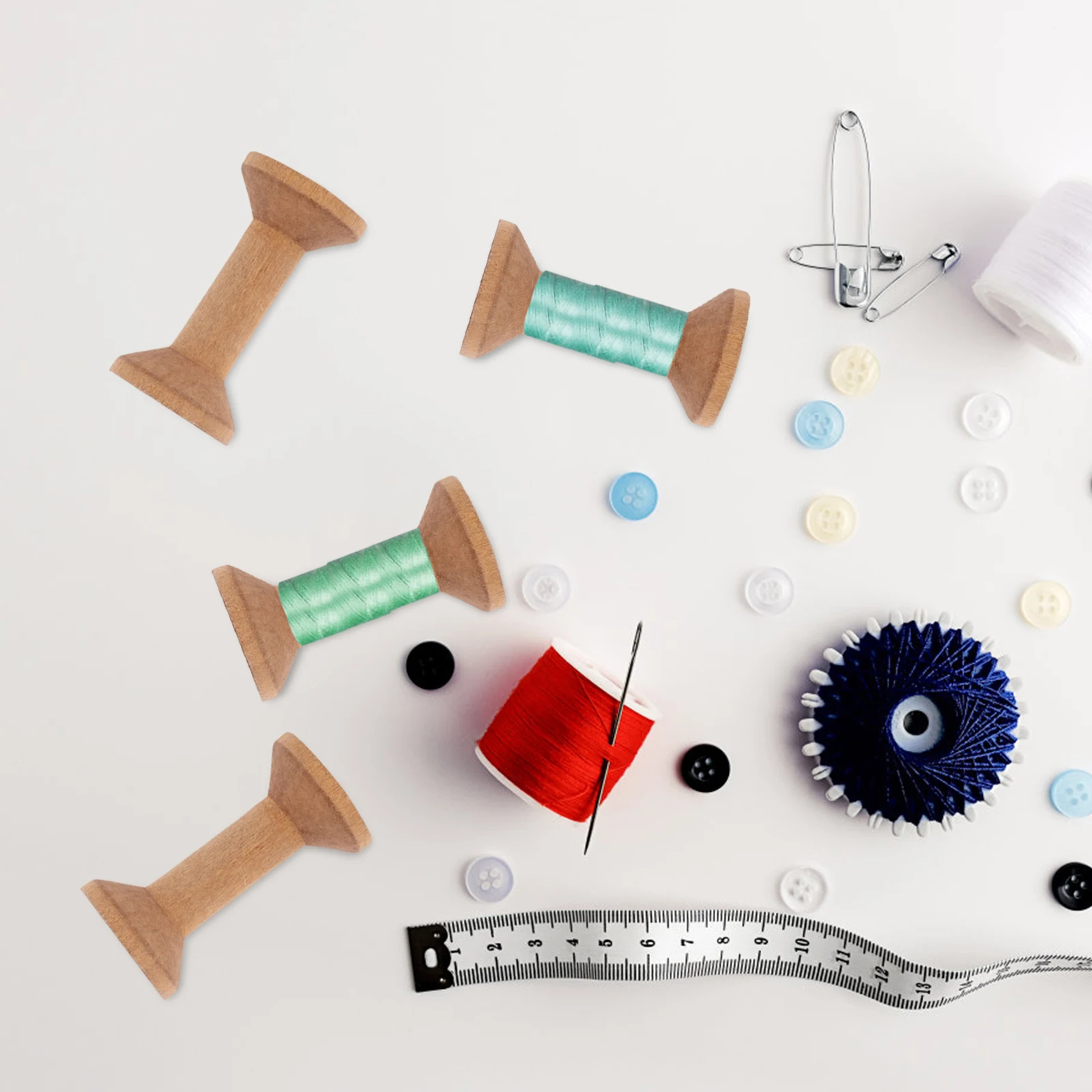 

8Pcs Wooden Spools Khaki 70x40mm Empty Bobbin Thread Cord Roll Sewing Embroidery Wire Weaving Bobbin Craft Organizer