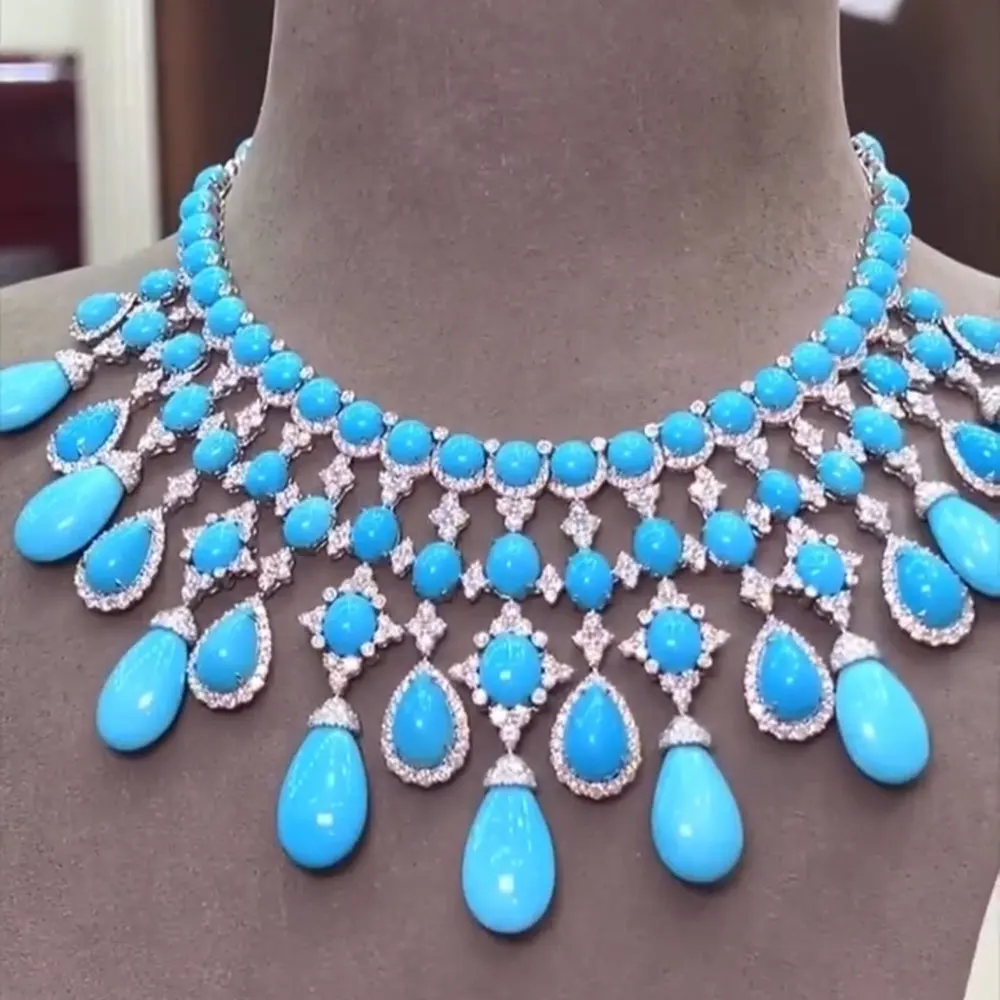 

GODKI Trendy 4PCS Luxury Turquoise Statement Jewelry Sets For Women Wedding Cubic Zircon Indian African Dubai Bridal Necklace