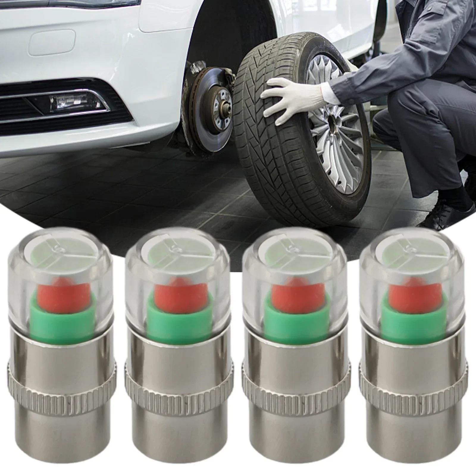 Convenient Tire Pressure Monitoring Solution Car Auto Tire Pressure Test Monitor Valve Stem Cap Sensor Indicator (4PCS)