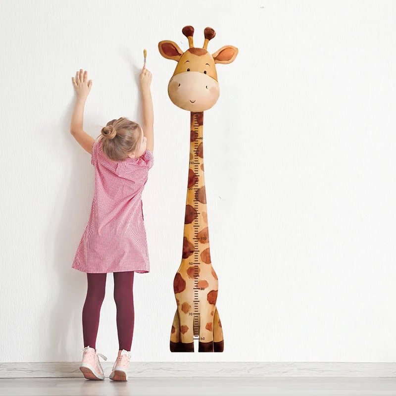 Cute Giraffe Growth Chart Wall Stickers for Kids Rooms Boys Girls Baby Room Decoration Height Measurement Animal Self-adhesive