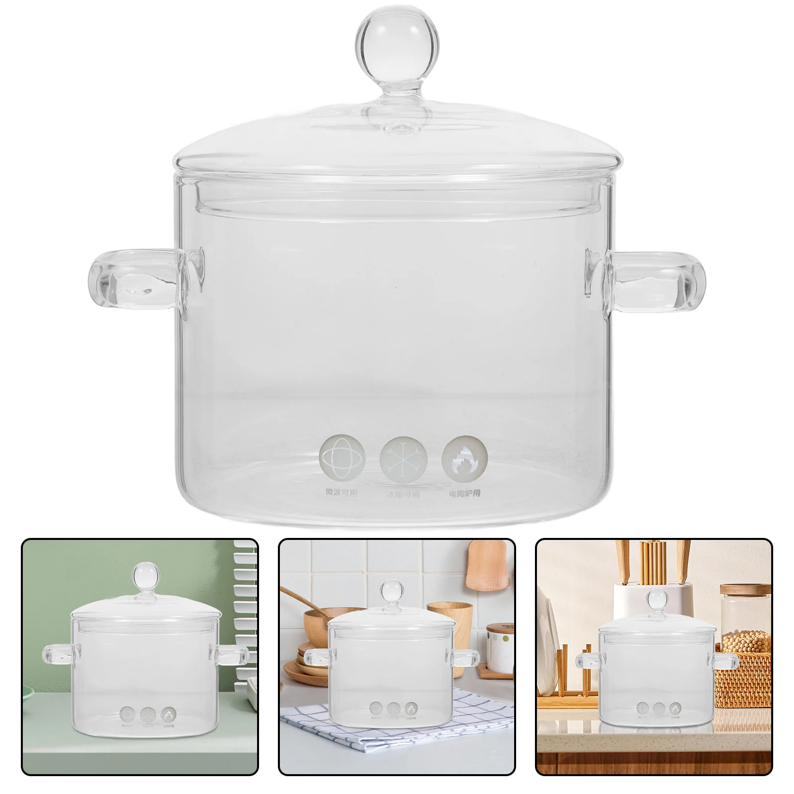 

2Pcs Heat Resistant Glass Stew Pot Transparent Soup Pot for Cooking Noodle Kitchenware with Fine Workmanship Heat-Resistant