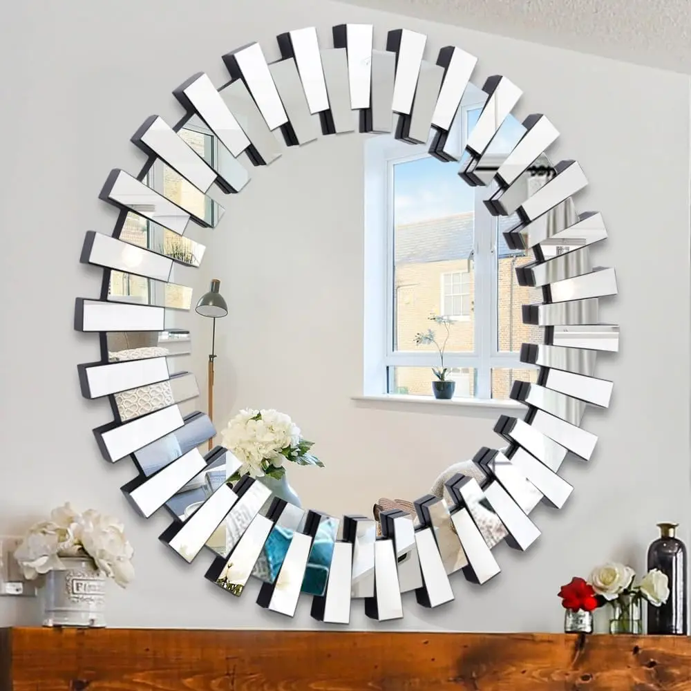 Round Mirrors for Wall Decor, 32'' Large Living Room Mirror with Beveled Edge Glass, Modern Decorative Wall Mirror for Entryway,