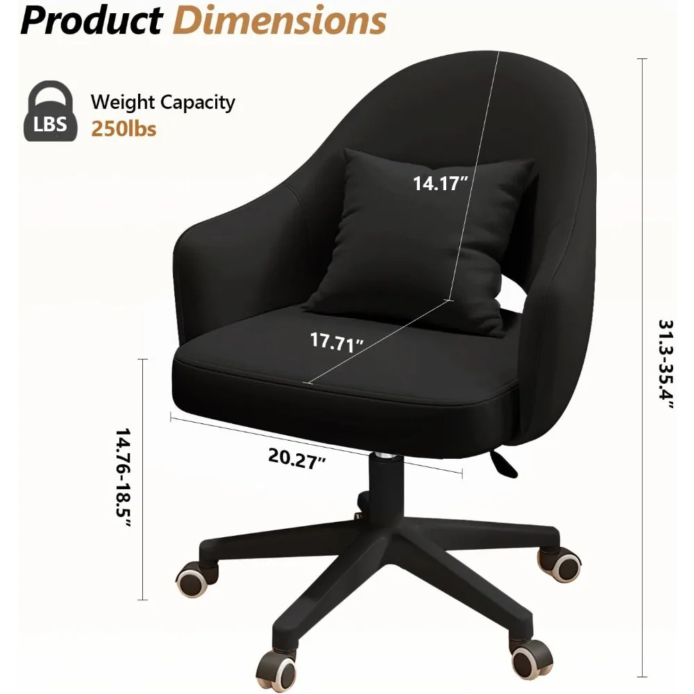 كرسي مكتب دوار منجد مخملي مع ارتفاع وعجلات قابلة للتعديل لاستخدام مكتب المكياج أو الكمبيوتر