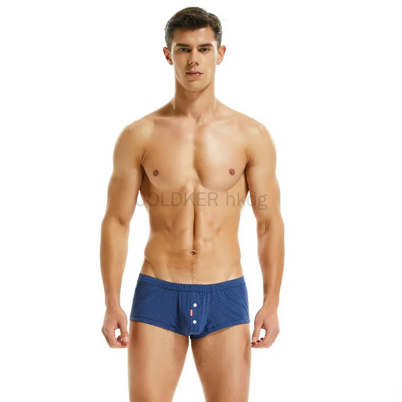 COLDKER Mens Underwear Low Rise Soft Breathable Boxer Brief Plaid Boxer Shorts Blue Green