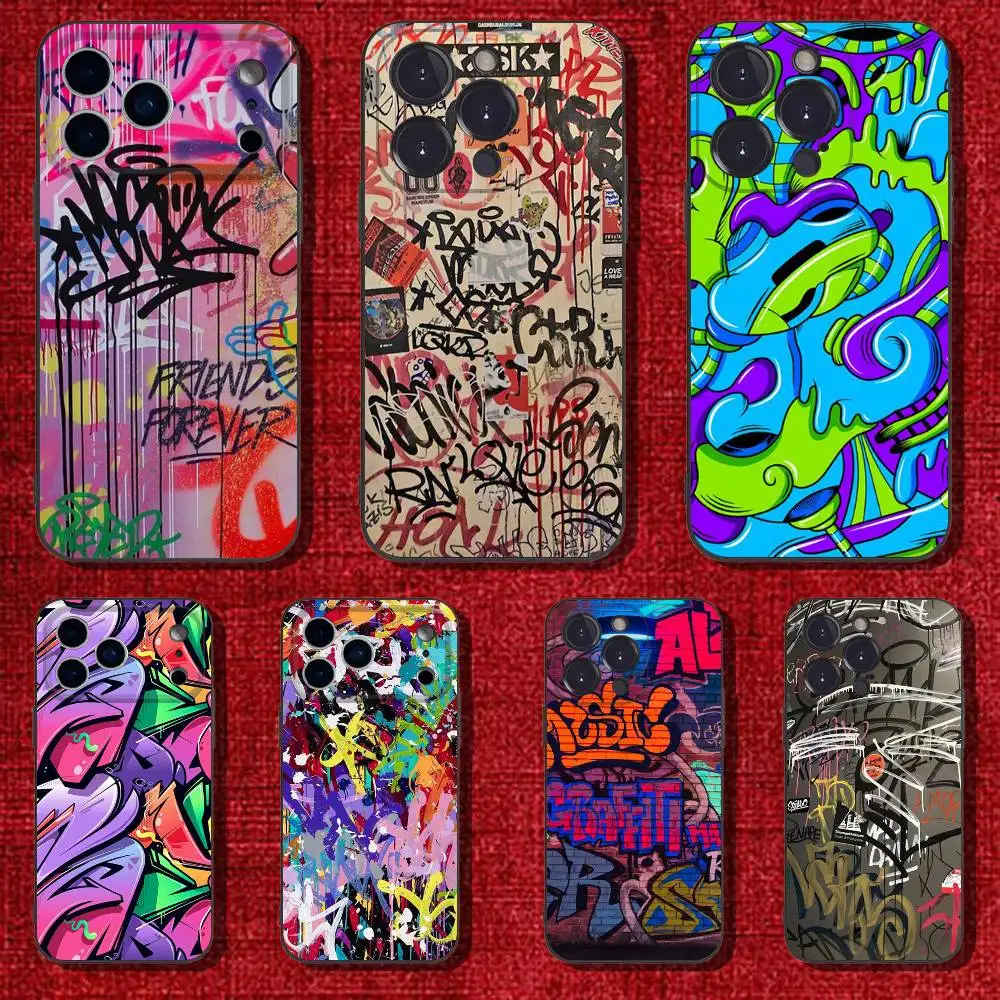 

Cool Colorful Graffiti Phone Case For iPhone 17,16,15,14,13,12,Pro,Max,Plus,E,SE4,Air,Mini Black Soft Cover