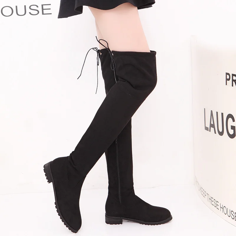 Autumn Newest Red Suede Round Toe Over The Knee Boots 2019 Thick Heels Woman Fashion Boots Winter Long Boots