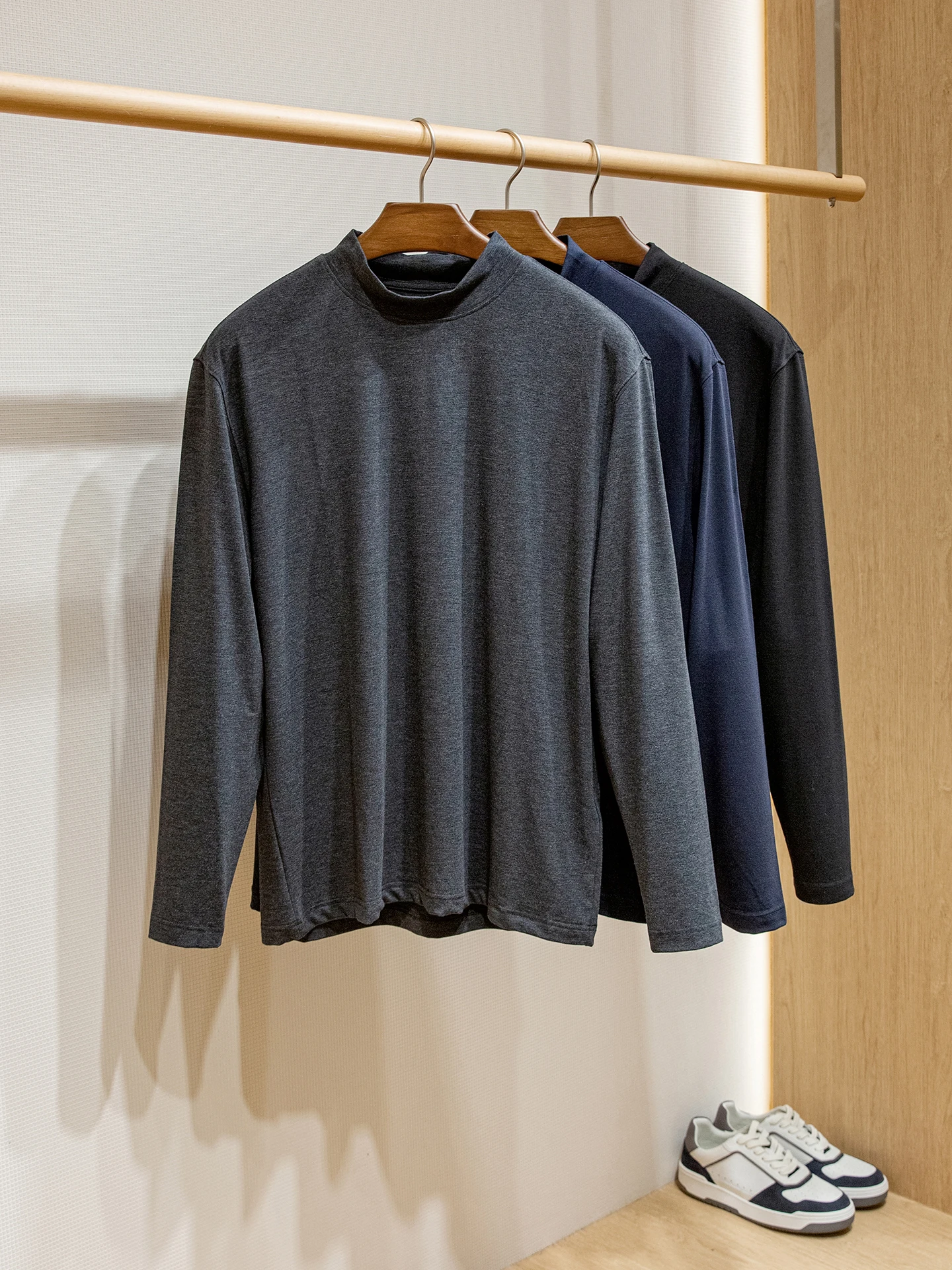 

Высококачественная мужская футболка из смеси шерсти лиоцелла с высоким воротником, длинная футболка Sve Base irt, теплая повседневная футболка-стойка, чистый цвет