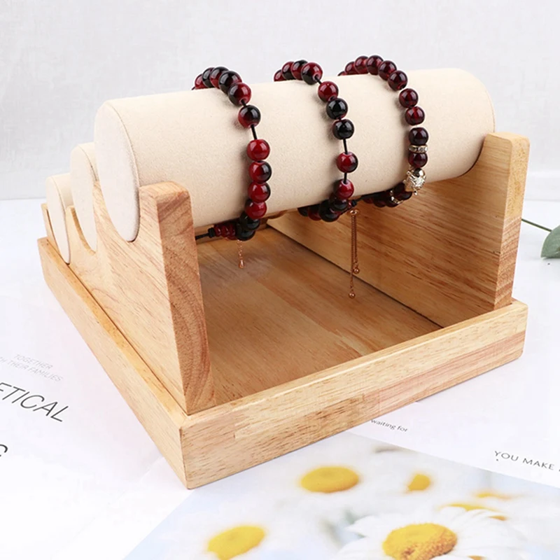 2 Pcs Wood 3 Tier Bracelet Watch Stand Holder Jewelry Showcase Display Storage Necklace Bangle Organizer, White & Black