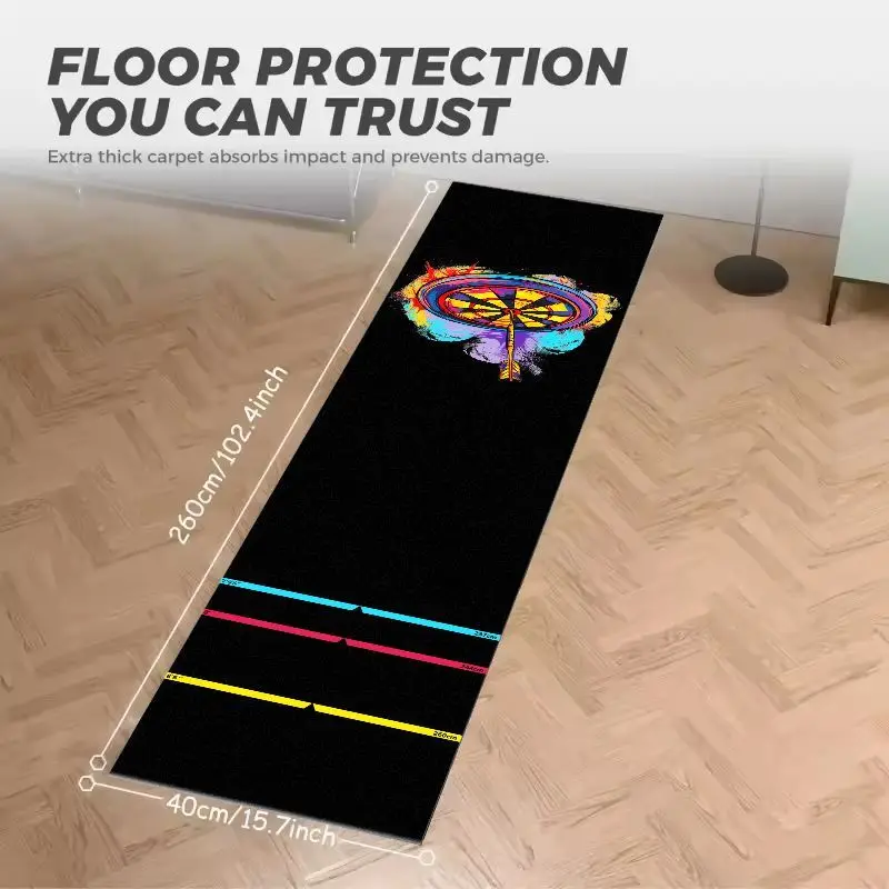VIKAMA Colorful Dartboard Pattern Dart Mat Standard Throw Lines Anti Slip Indoor Game Long Floor Rug Professional Indoor Dart